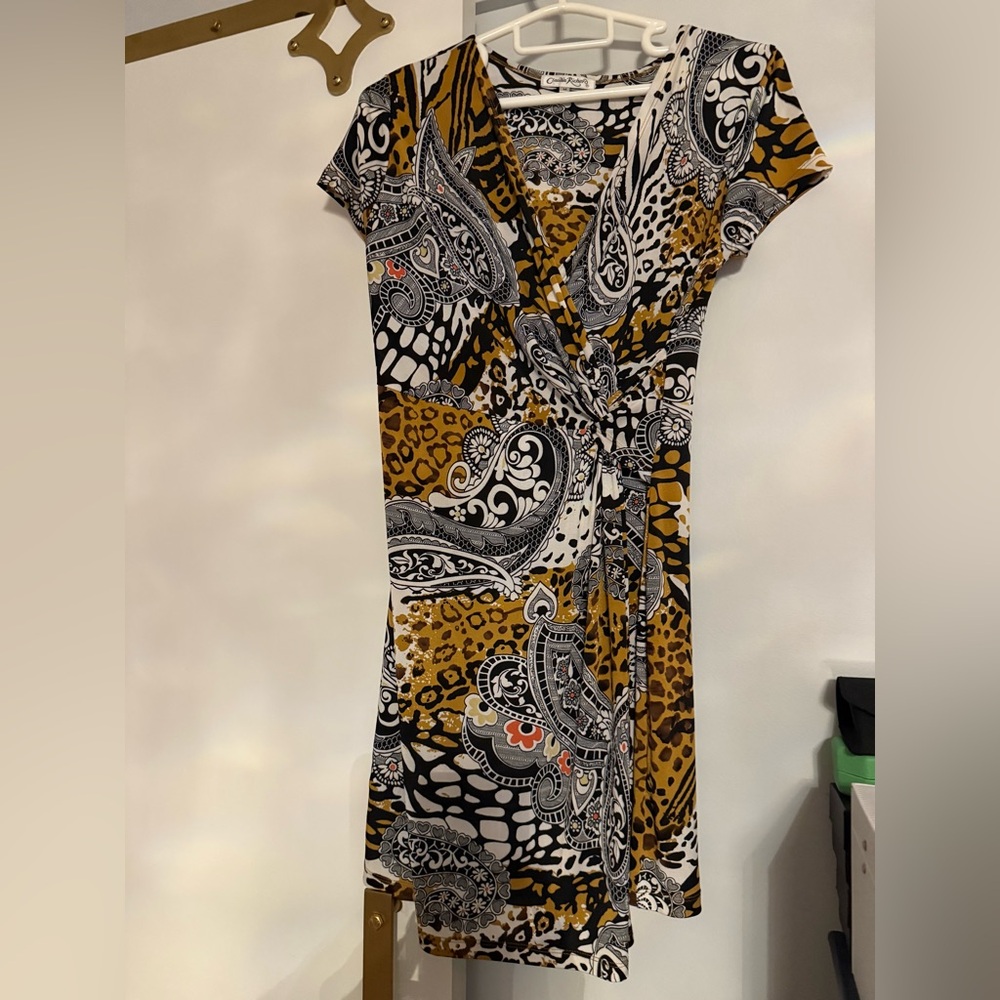 Claudia Richard Black and Brown Paisley Midi Dress